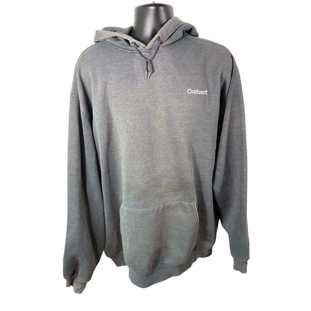 Carhartt Hoodie Gray Pullover Sweatshirt Mens 2XL Tall Embroidered Logo Workwear